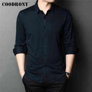 Coodrony Marca Primavera Outono Negócios Social Vestido de Alta Qualidade Pura Cor Manga Longa Camisa Casual Homens Roupas Plus Size C6126 G0105