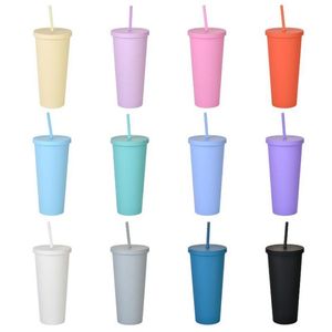 Matte Colored Acrylic Water Bottles Tumblers With Lids And Straws Double Wall Plastic Resuable Cup Tumbler By Sea Personality unique
