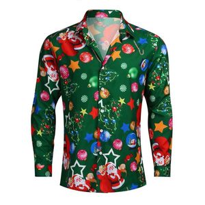 Mäns Bomull Linen Skjortor Högkvalitativ Mandarin Ugly Christmas Män Etnisk stil Slank långärmad Party Dress Shirt Blouse Toppar Casual