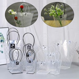 Gift Wrap T-Shaped Bouquet Bag Portable Transparent Polka Dot Flower Package Pvc Box Waterproof Party Wedding Decoration