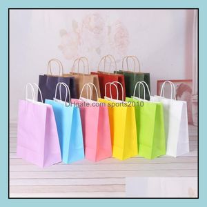 Wrap Event Festive Supplies Home GardenSorted Piccolo regalo di colore neon con manici Kraft Paper Baglie Birthday Feeding Party Favortie Goodie