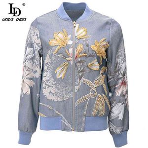 Modedesigner Sommerjacken Mantel Frauen Stehkragen Luxuriöse Kristallperlen Vintage Jacquard Outwear 210522