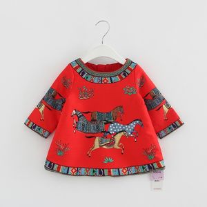 Baby Rote Prinzessin Kleider für Kleinkind Mädchen Langarm Druck Jahr Kleid geboren Weihnachten Kleidung Säuglingsgeburtstag Vestidos 210615