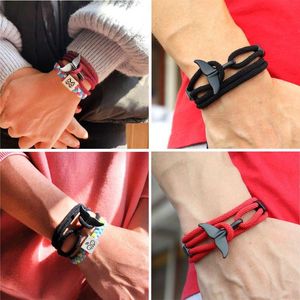 Armreif 2021 Sommer Handgemachte Whale Tail Viking Seil String Armband Strand Surfen Paracord Armband Modeschmuck Unisex C1FC