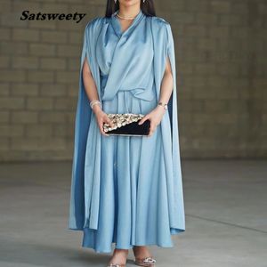 Vネックサテンイブニングドレス2021 Abaya Dubai Caftan Marocain Prod Gowns Plusサイズ卒業ローブ