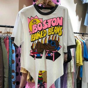 Cartoon T-shirt Frauen Drucken T-shirts Kurzarm Sommer Alle Spiel Harajuku Streetwear Tops Mode Mädchen Crops 210601