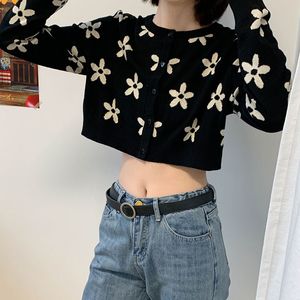 koreanska ins stil kvinnor höst blommig kort cardigan tröja kappa kvinnliga långärmad outwear stickade rockar (x1541 210423