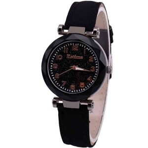 Black Starry Sky Bright Women's Watch Korean Rose Gold Quartz Ladies Fashion Leather-belt