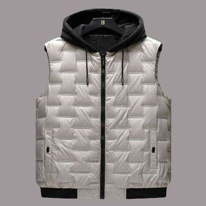 Inverno Nuovi Uomini Gilet Senza Maniche Con Cappuccio Moda Bianco Piumino D'anatra Gilet Antivento Caldo Addensare Giacca Cappotto Plus Size 4xl 5xl Y1103