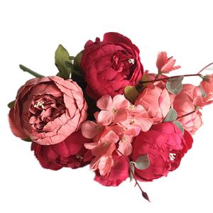 Dekoracyjne kwiaty wieńce Spadek Rose Rośliny Oddział Home Decor Suszone Sztuczne Piwonia Fałszywe Liść Wedding Party Decoration
