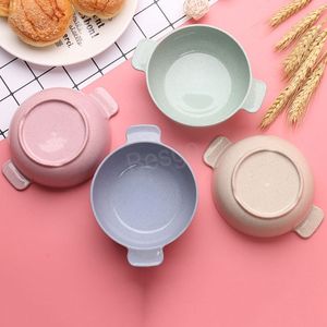 Children Bowl Spoon Set Wheat Straw Non-slip Fruit Salad Vegetable Bowls Honey Milk Spoons Eco-friendly Kitchen Tableware Set BH5807 WLY