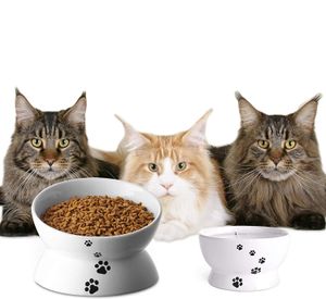 Cerâmico pequeno / inclinado elevado gato cão tigela levantada alimento alimento prato sem derramamento de animais de estimação conforto alimentação tigelas