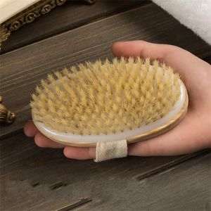 120 pcs escovas de banho de madeira 12.5 * 7cm pele seca corpo corporal natural saúde macio massagem esponjas sala de chuveiro scrubs escova de spa oval sem lidar com dhl ou ups