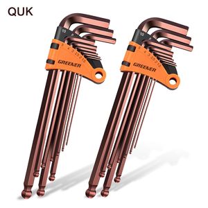 QUK Hex Klucz Zestaw śrubokręt Universal Allen Key 1.5mm-10mm 9 sztuk Podwójny koniec L Typ Sześciokąt Płaska Kulka Spanner Metryczne Narzędzia ręczne 211110