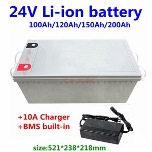 24 V 100AH ​​120AH 150AH Akumulator litowo -jonowy z BMS do Solar Solar Scans Energy Magazynowanie kamperów+ ładowarki 10A