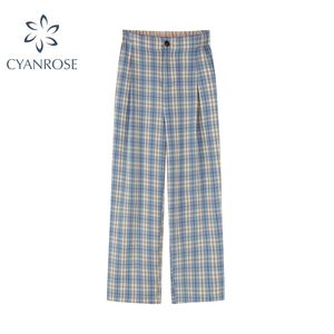 Plaid Hosen Frauen Herbst Vintage Lose Übergroße Mode lässig Koreanischen Stil Harajuku Streetwear Baumwolle Breite Bein 210515