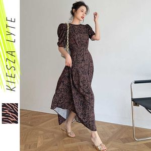 Vintage Print Puffärmel Kleid Sommerkleidung für Frauen Zebra Hohe Taille Midi Kleider Robe Femme Vestidos 210608