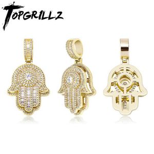 Topgrillz 2020 Ny hand Hängsmycke Halsband med 4mm Tennis Chain High Quality Micro Pave Iced Out Cubic Zirconia Hip Hop Smycken X0707
