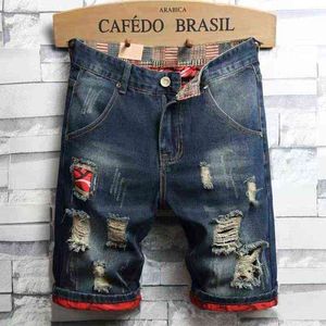 Men's Retro Style Ripped Denim Shorts 2021 Summer New Fashion Casual Hole Patch Jean Shorts Male Brand Clothes H1210