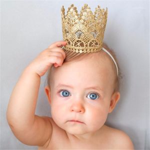 Haarschmuck Künstliche elegante Säuglingsgeborene Mini Filz Glitzer Gold Spitze Krone Stirnbänder für Baby Mädchen DIY Handwerk1