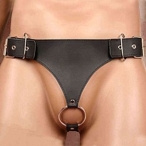 NXY Briefs and Panties Black PU Leather Adjustable Panty Underwear with Cock Ring Fetish Wear Bondage Restraints Sexy Lingerie for Men Erotic Costumes 1126