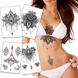 Flor Preta Tatuagem Temporária Bady Art Impermeável Adesivo Laço Henna Sexy Tatuagens Para Mulher Sob Projetos De Peito