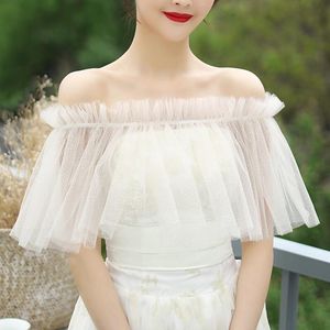 Wraps Jacken Schulterfrei Hochzeit Bolero Weiß Elfenbein Tüll Braut Schal Geraffte Elastische Frauen Achselzucken Elegante Accessoires