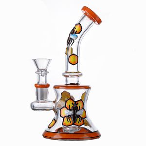 7-Zoll-einzigartige Wasserpfeifen im Bienenstil Perkolatoren Becherglas-Bong 14-mm-Innengewinde Wasserpfeifen Heady Glass Mini-Öl-Dab-Rigs GID16