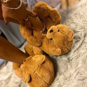 Teddy Bear Terlik Kadın Ayakkabı Kabarık Kürklü Ev Peluş Slaytlar Bayanlar Sevimli Rakun Faux Kürk Flip Flop Kış Sıcak Ev Terlik H0914