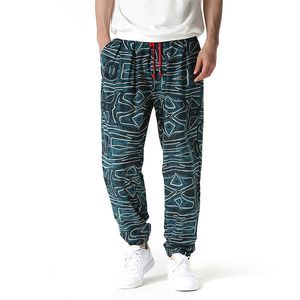 Geometria Drukuj Męskie Spodnie Casual Długosz Baggy Ołówek Spodnie Mężczyźni Oddychający Harajuku Streetwear Oversize Spodnie Bawełniane spodnie dresowe 210524