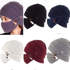 겨울 야외 따뜻한 니트 모자 가면 보호 세트 성인 모자 버튼 보닛 키즈 패션 니트 마스크 모자 여자 소년