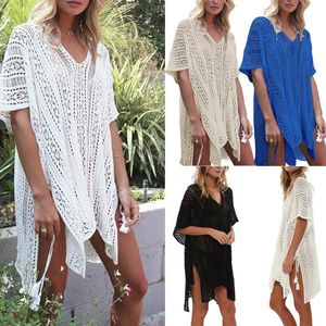 Seksowne stroje kąpielowe Hollow Up Women Crochet Beach Tunik Pareo Kaftan Ladies Summer Squafiear Ups Women's