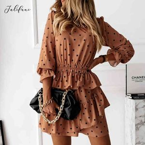 High Neck Polka Dot Women's Party Dress Christmas Black Long Sleeve Ruffle Mini Dress Spring Ladies Elegant Clothes New 210415