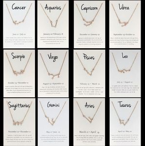 12 Constellation Zodiac Sign Necklace Horoscope Zircon Korean Jewelry Star Galaxy Libra Astrology with Retail Card