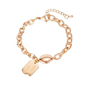 n1175 Stainless Steel Good Luck Dog Tag Charms Bracelet Chain For Women Girls Lady Luckly Gifts 17cm+40mm Extension Rose Gold Silver