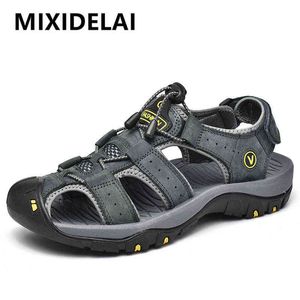 Nxy Sandals Mixidelai Genuine Leather Men Shoes Summer New Large Size 's Fashion Slippers Big 38-47 0210