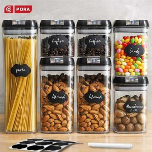 Plastmatlagringsbehållare Kökslådor Banister med lock Kylskåp Transparent Förseglad Can Cereal Bulk Jar Organizer 211110