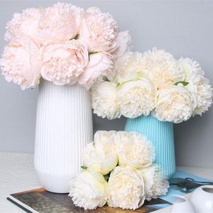 Ghirlande di fiori decorativi 5 pezzi Grande peonia Fiore di seta artificiale Bouquet da sposa Decorazioni per la casa bianca Confezione finta Cuore Rosa rosa