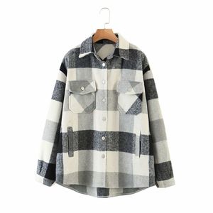 Donna Plaid Camicie larghe Giacche Cappotti Autunno Manica lunga Lana Moda Donna Street Plus Size Giacca Capispalla Panno 210513