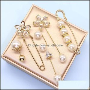 Szpilki, broszki biżuteria 6 sztuk zestaw mody perłowy urocza kreatywna stała ubrania krystalicznie dekoracja dla kobiet dekolt przeciwnikakowy