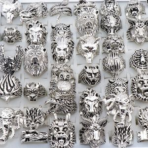 Band Rings Mix Snake Owl Dragon Wolf Elephant Tiger Etc Animal Style Antique Vintage Jewelry Ring for Men Women