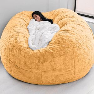 Stolskydd Drop Living Room Furniture Yellow Fur Giant Bean Bag Cover utan fyllmedel för sovrum Relax Lazy Sofa