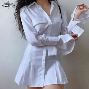 Summer Shirts Dress for Women Clothing Sexy Single Breasted Solid Color Mini Plus Size Female Derss Robe Femme 13854 210508
