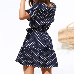 Kleider Frauen 2021 Sommer Strand Chiffon Kleid Casual Kurzarm Polka Dot Boho Mini Party Elegante V-Ausschnitt Sommerkleid Vestidos