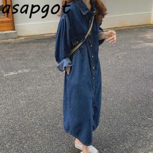 Loose Denim Dress Kvinnor Lång Höst Vintage Långärmad Singelbröst Denim Straight Dress Casual Koreansk Chic Wild Robe 210610