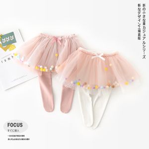 Bebek Kız Sevimli Renkli Top Örgü Prenses Pantskirt Çocuklar Pamuk Etek Tayt ile 210508