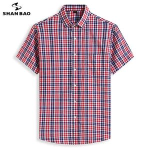 Shan Bao Büyük Boy Gevşek Pamuk Kısa Kollu Gömlek Yaz Klasik Marka erkek Ekose Kırmızı Mavi 5XL 6XL 7XL 8XL 10XL 210721