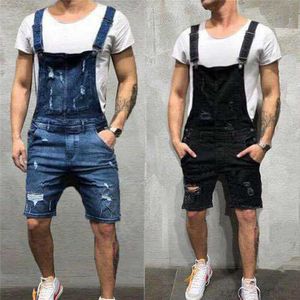 Män rippade repade jeans bib stagelaller sommar suspenderfickor övergripande dungarees män casual jeans denim jumpsuit rompers x0621