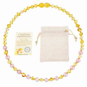 HAOHUPO Original Baltic Amber Teething Necklace for Women Supply Certificate Pink Crystal Gold Amber Bracelet for Baby Gift H1125