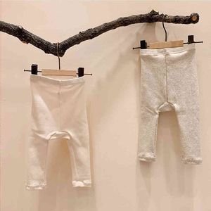 Babybyxor Spring Barnkläder Född Enkel Solid Färg Leggings Toddler Boys Girls High Waist Cotton Brousers 210515